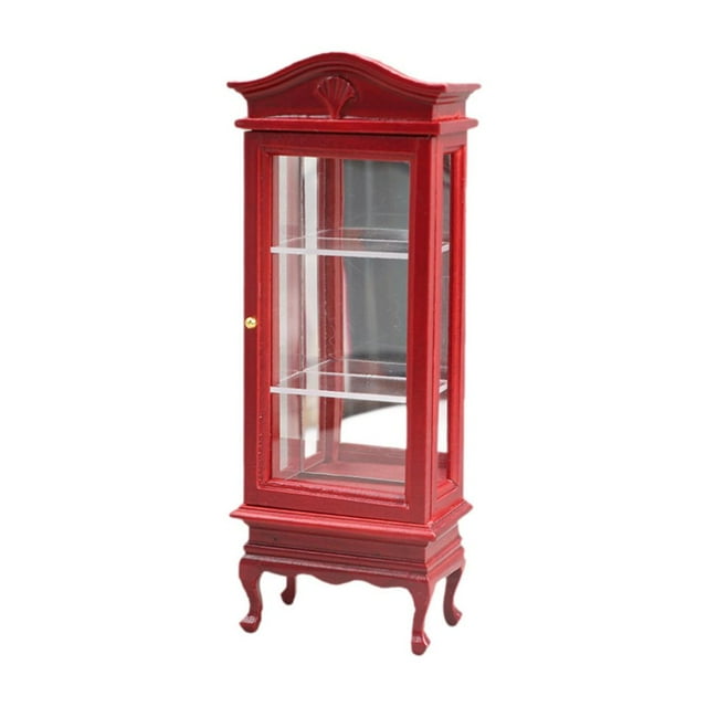 MesaSe Armoire d'Exposition de Maison de Poupée Armoire de Rangement 1/12 Bibliothèque Miniature de Maison de Poupée Rouge