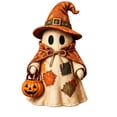 thumbnail image 2 of Vintage Patchwork Ghost Figurine, Faux Distressed Wooden Ghost Tabletop Ornament, Rustic Farmhouse Halloween Decor for Mantel Shelf Indoor Display Home Decoration, 2 of 8
