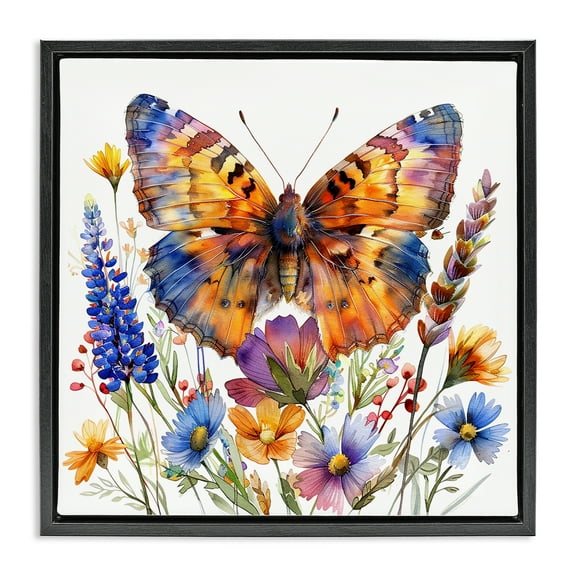 Stupell Industries Orange & Blue Butterfly Insects Painting Black Floater Framed Canvas Art Print Wall Art, 18 x 18