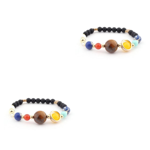 Justharion Solar Systems Bracelet Stylish Unisex Handmade Elastic Replacement Decorative Bangle Jewelry Ornament Birthday Gift Type 4 2PCS