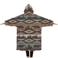 thumbnail image 2 of Oversized Wearable Blanket Hoodie,Brown Geometric and Bear Pattern Sherpa Blanket Hoodie with Super Pockets,Super Warm Fuzzy Pullover for Women & Men, 2 of 6