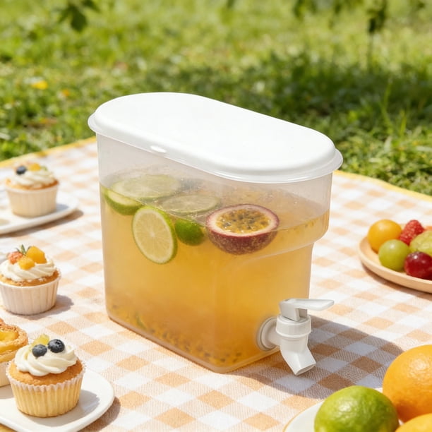 Cubo de agua fría para refrigerador con grifo – Dispensador de agua de plástico aislado para refrigerador, café frío, té helado y agua con limón – Jarra a prueba de fugas para cocina, exteriore