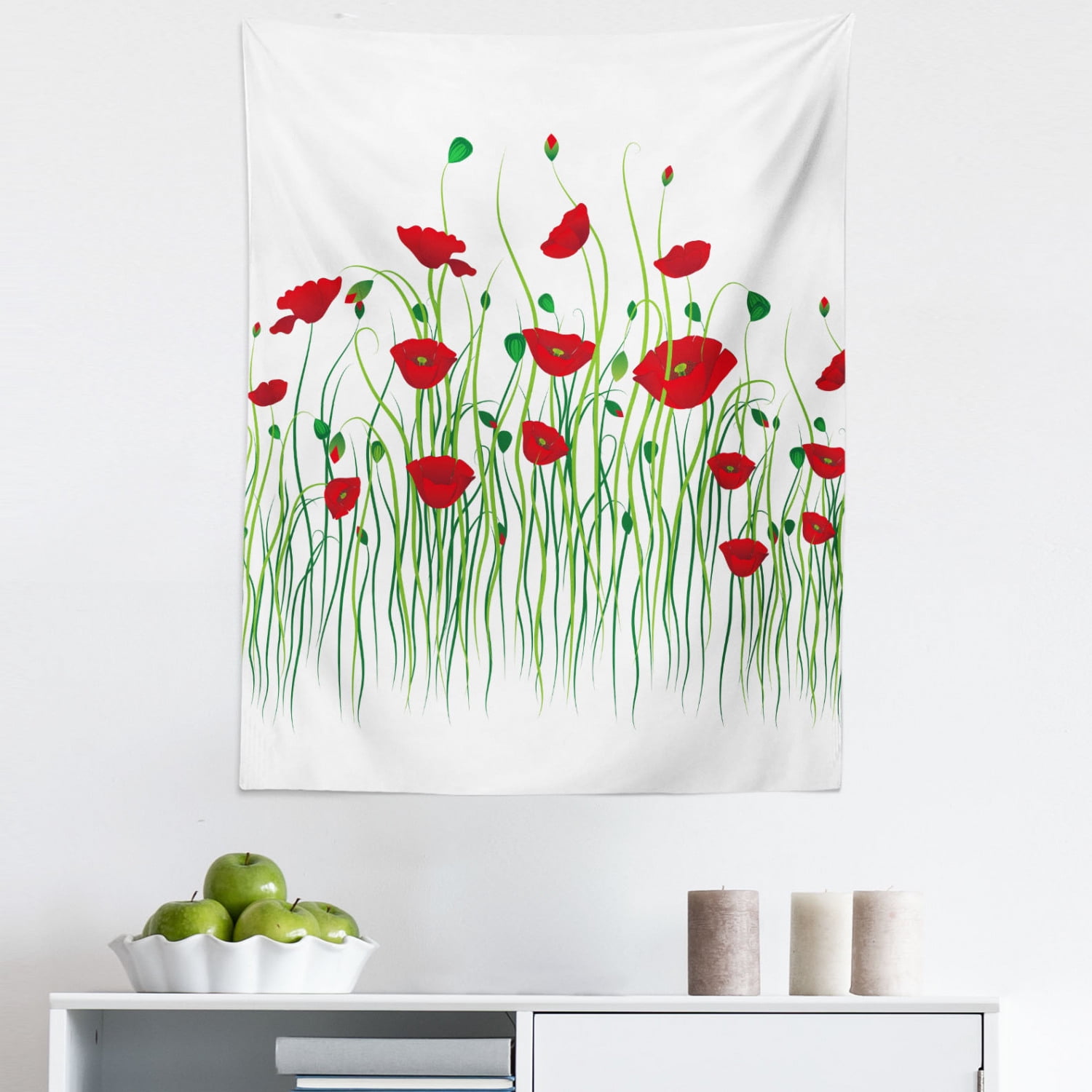 Nature Tapestry Poppies Daisies Rural Print Wall Hanging Decor 