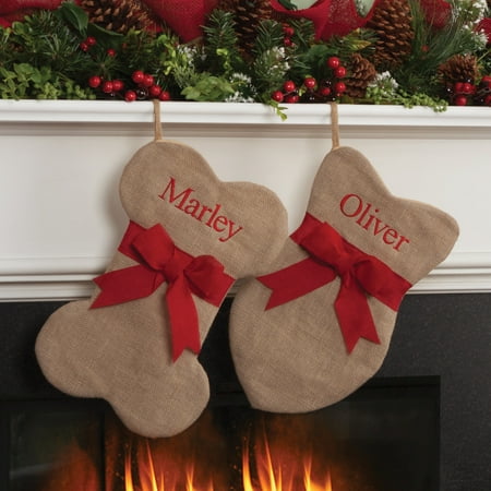 - Personalized Burlap Cat Fish and Dog Bone Christmas Stocking