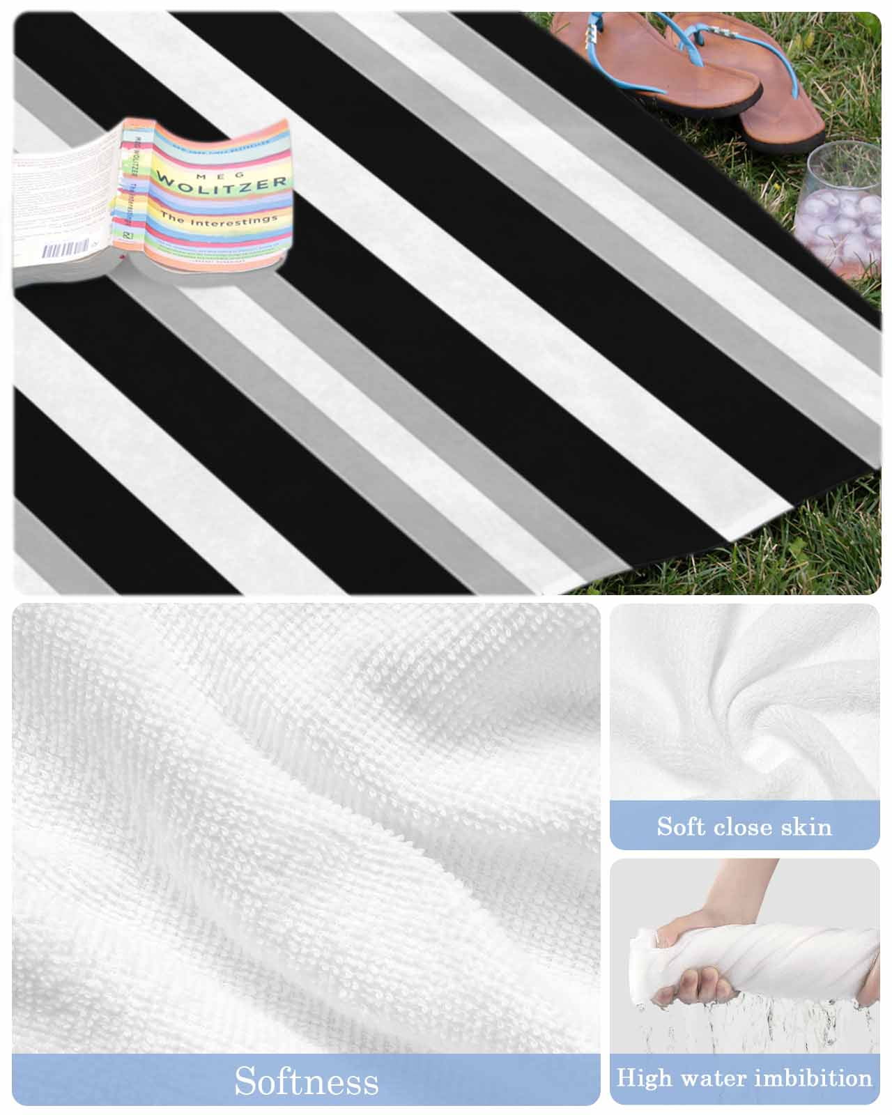 Black Grey Stripe Beach Towels Oversized Super Absorbent, Minimalist Farmhouse Striped Lightweight Bath Towel Quick Dry Sets For Bathroom/Pool/Rv Camping/Beach Play/Gym Room/Picnic 35"x70"