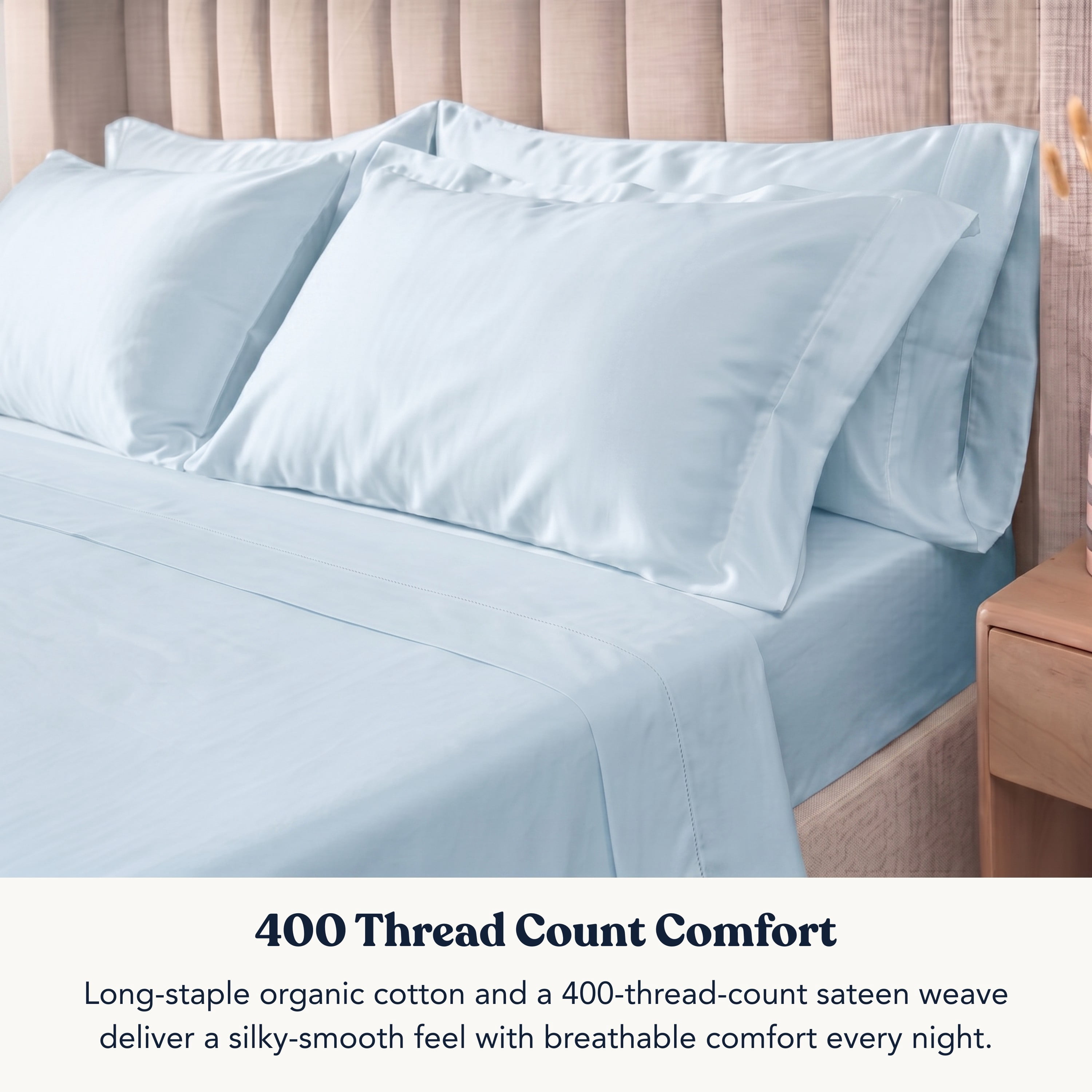Delara California King 7 Pieces Set GOTS Organic Cotton Sheet Bundle, Ultra Soft, Moisture-Wicking, Breathable, Long-Staple, Light Blue