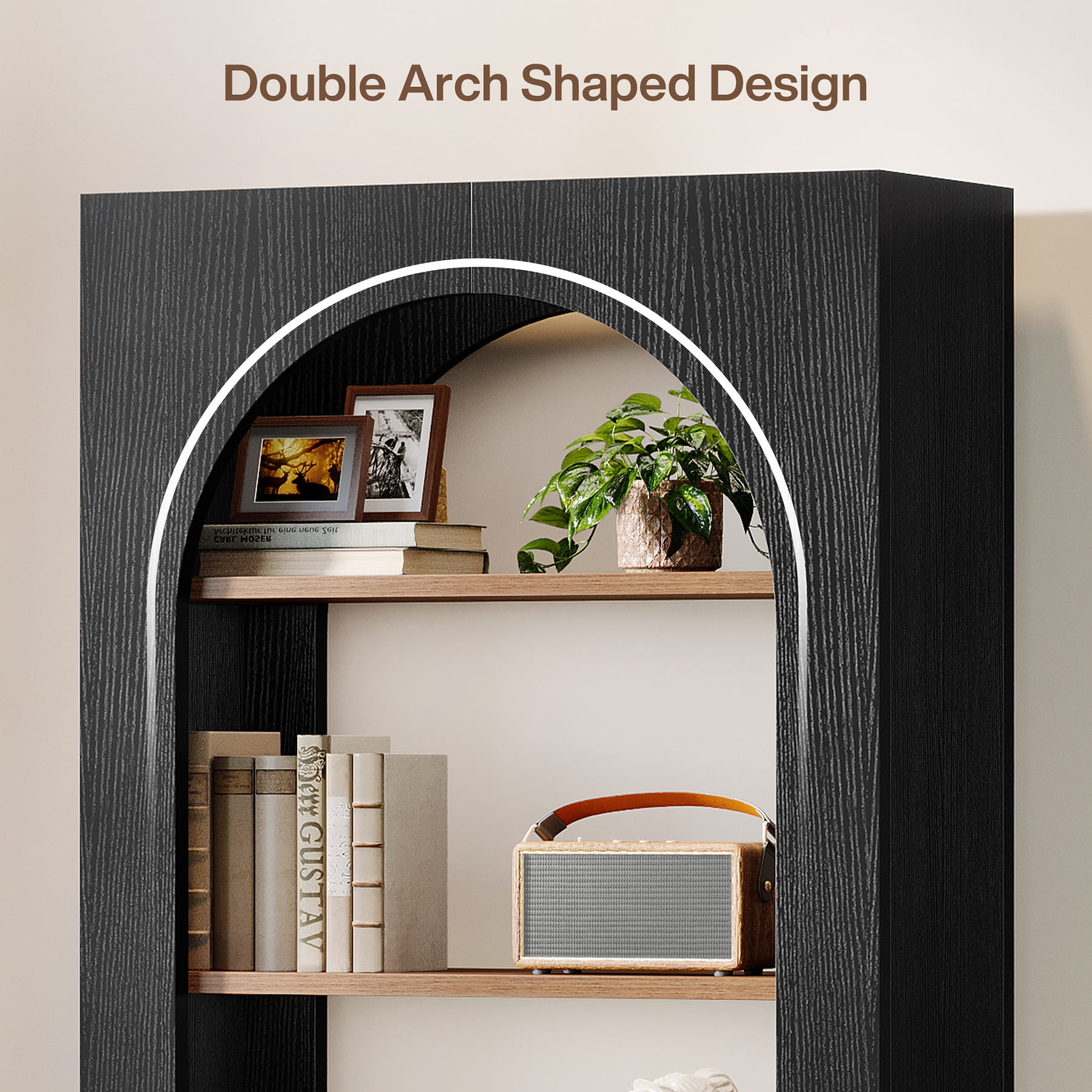 Tribesigns 70.87" Tall Black Arched Bookshelf, 5-Tier Arch Bookcase with Storage