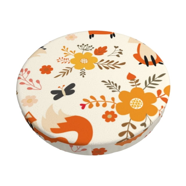 Balery Flower Fox Fundas de asiento para taburete de bar redondo de tela de terciopelo ajustables que protegen de arañazos y manchas para sillas de 14 a 17 pulgadas.-14 inch