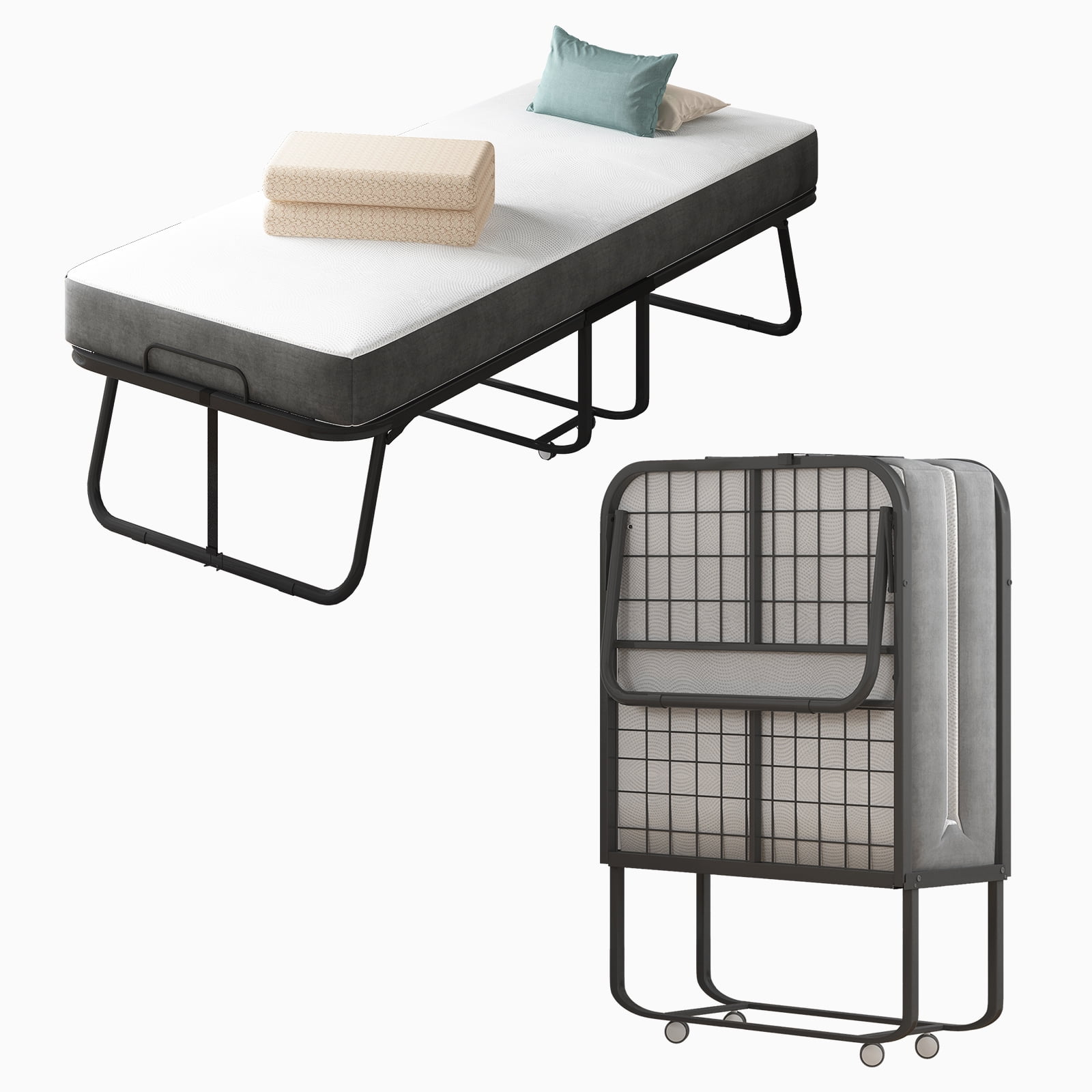 Mjkone Folding Bed with Mattress, Twin Size Portable Bed, 75" x 31