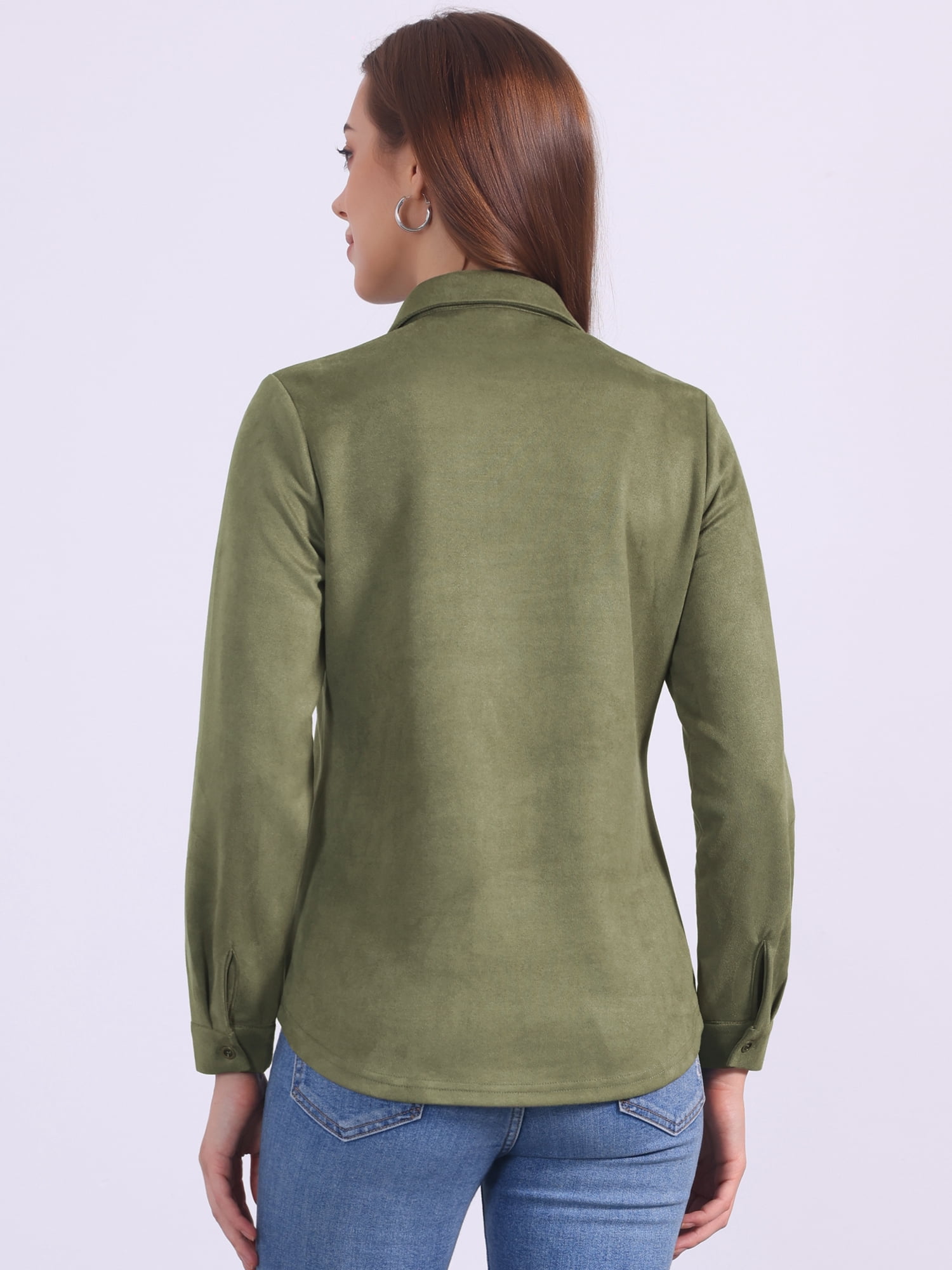 DARING DIVA Women's Button Down Long Sleeve Blouse Casual Spring Fall M Olive Green