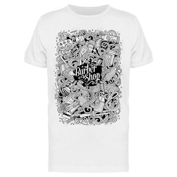 Cartoon Barbershop Doodles Tee Men's -Image by Shutterstock