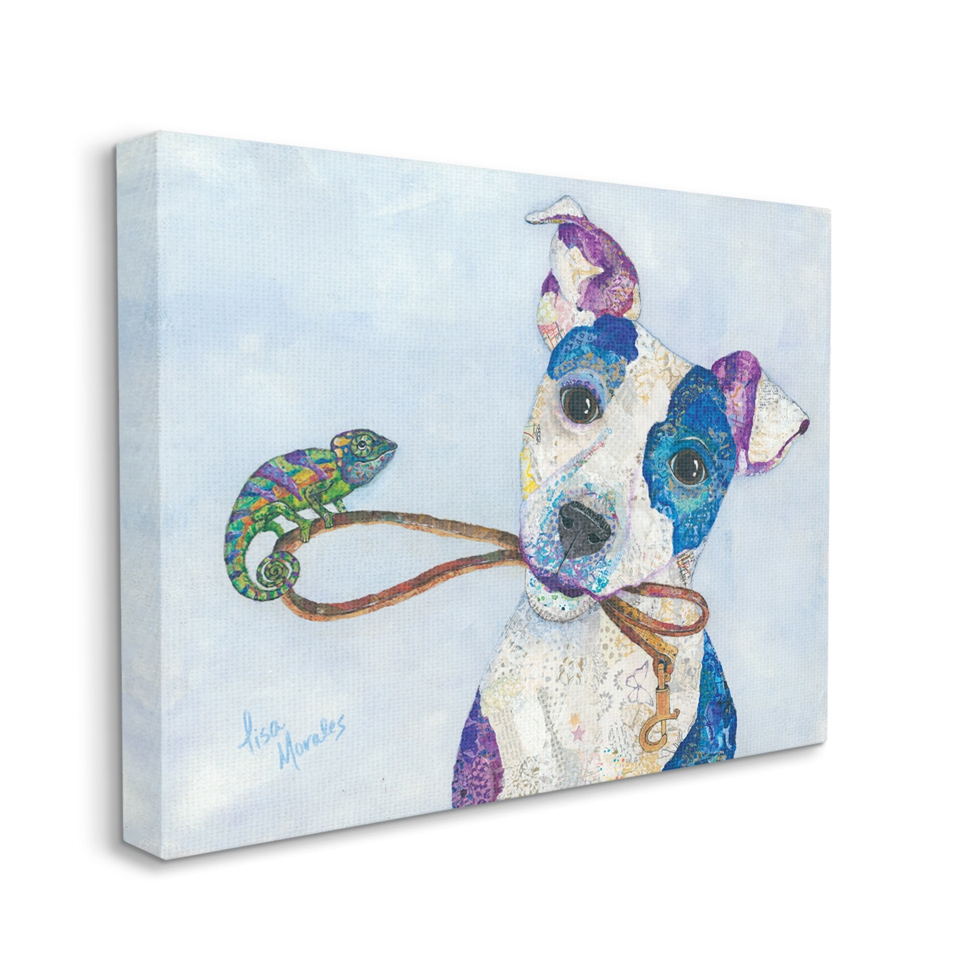 Stupell Industries Jack & Chameleon Smiling Dog Portrait Collage Painting Gallery Wrapped Canvas Print Wall Art, Design by Lisa Morales