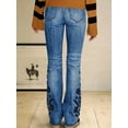 thumbnail image 4 of Fashionable slim-fit light blue stretch printed flared jeans for women, 4 of 5