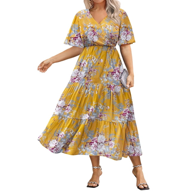 Vestido IN'VOLAND con estampado floral bohemio casual de verano, talla grande