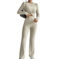 thumbnail image 2 of Women'S 2 Piece Casual Ribbed Knit Crew Neck Stretch Long Sleeve T-Shirt and Flare Pants Set S, 2 of 9