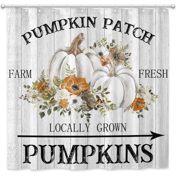 Fall Pumpkins Shower Curtain Autumn Farm Fresh Pumpkin Patch Bathroom Curtain Set Thanksgiving Farmhouse Polyester Fabric Bathtub Decor with 12 Hooks 72x72 Inches