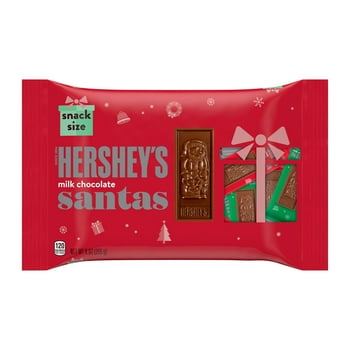 HERSHEY'S, Milk Chocolate Snack Size Santas Candy Bars, Christmas, 9 oz, Bag