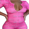 thumbnail image 1 of Body pour Femmes Manches Longues Col en V Profond Bodycon Extensible Justaucorps Bouton Court Pyjama Rose TG, 1 of 5