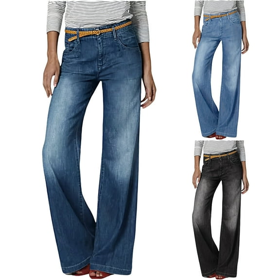 Aofany Women Wide Leg Jeans High Rise Classic Baggy Denim Pants Casual Loose Fitted Stretchy Comfy Jean Denim Trousers with Pockets