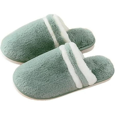 

shuwee Mens Ladies Plush Slippers Spring Warm Slippers with Wool-like Lining Lined With Non-Slip Sole Indoor Outdoor Green 7-8