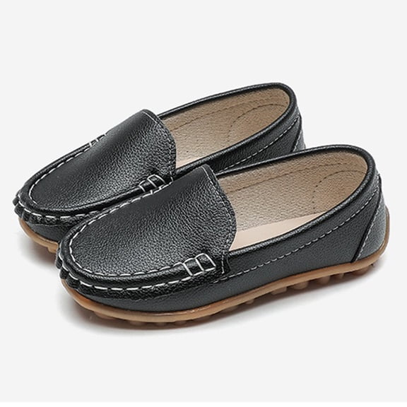 Toddler Soft Faux Leather Loafers, Breathable Slip‑on Shoes with Non‑slip Rubber Sole Black 21