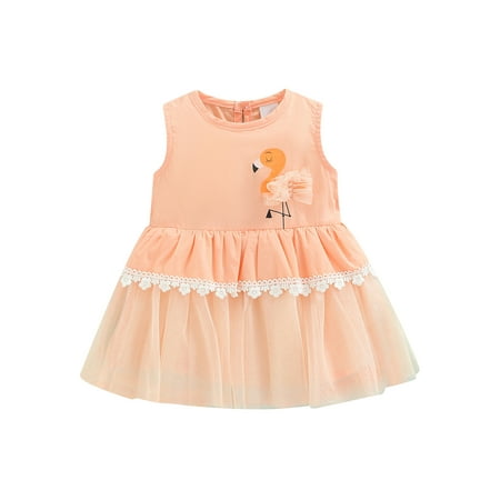 

Nokpsedcb Toddlers Kid Girl Dress No Sleeve Round Neck Mesh A-Lined Midi Spring Summer Slimming Outerwear Mini Skirt Pink 18 Months