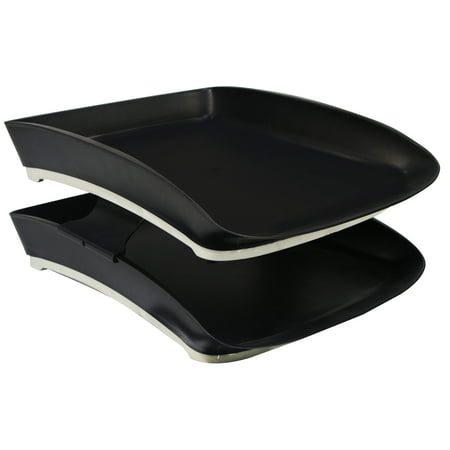 Storex Iceland-Series Plastic Paper Tray, Fits Letter-Size Paper, Black/Gray, 4-Pack