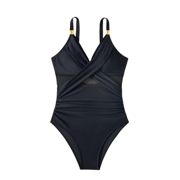 Brnmxoke Womens Swimsuits One-Piece Swimsuits Slimming Metal Modest Tummy Control Bathing Suit Slimming Full Coverage Mesh Swimwear Beach Pool Sets Black,XL