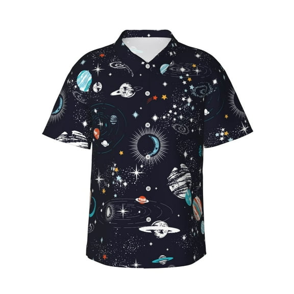 Gukieu Galaxy2 Print Men's Short-sleeved Shirts, Button-down Lapel Hawaiian Shirts, T-shirts, Beach Vacation Summer Casual Wear,Small