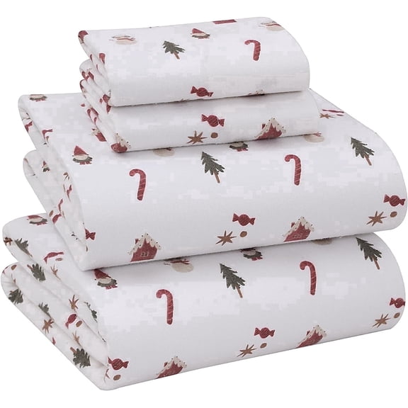 RUVANTI Flannel Sheets Queen Size - 100% Cotton Double Brushed Bed Sheets, Deep Pockets 16 Inches Queen Sheet Set, All Seasons Breathable & Extra Soft - Warm & Cozy, 4 Piece, Snowman Home