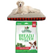 Holiday Time X-Large Red Deluxe Gusseted Dog Bed & Greenies Breath Buster Bites Crisp Apple Dog Treats 11 oz. Bundle
