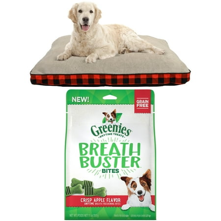 Holiday Time X-Large Red Deluxe Gusseted Dog Bed & Greenies Breath Buster Bites Crisp Apple Dog Treats 11 oz. Bundle