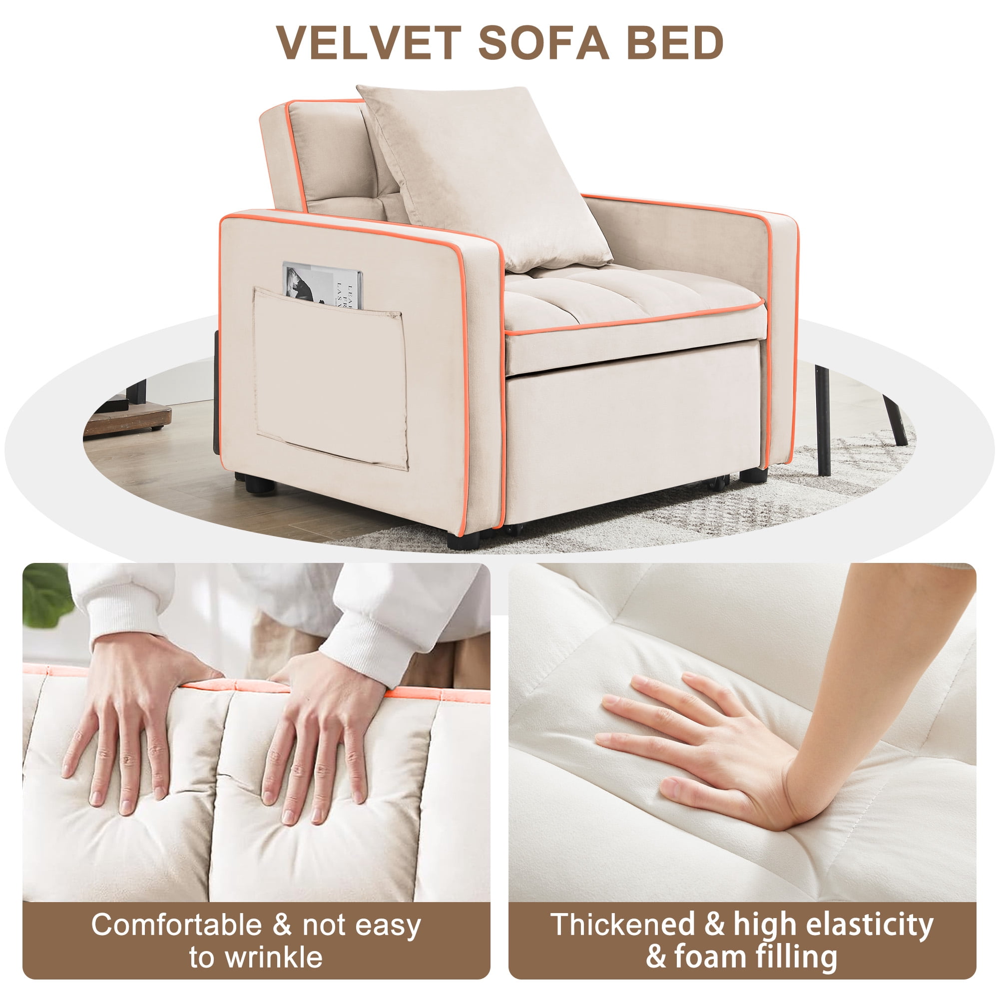 Aukfa Sleeper Chair Bed, Convertible Pull Out Sofa Bed for Living Room Apartment, Beige