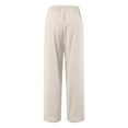 thumbnail image 6 of Lixiuxyad Womens Cotton Linen Palazzo Pants Drawstring Elastic Waist Casual Wide Leg Trousers with Pockets White, 6 of 6
