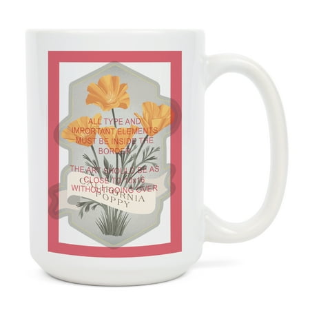 

15 fl oz Ceramic Mug California Poppy Vintage Flora Contour Dishwasher & Microwave Safe