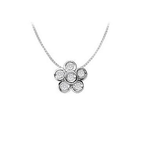 Bezel Set Flower Bezel Set Cubic Zirconia Flower Pendant in Rhodium Treated 925 Sterling Silver 0.50 Carat TGW ()