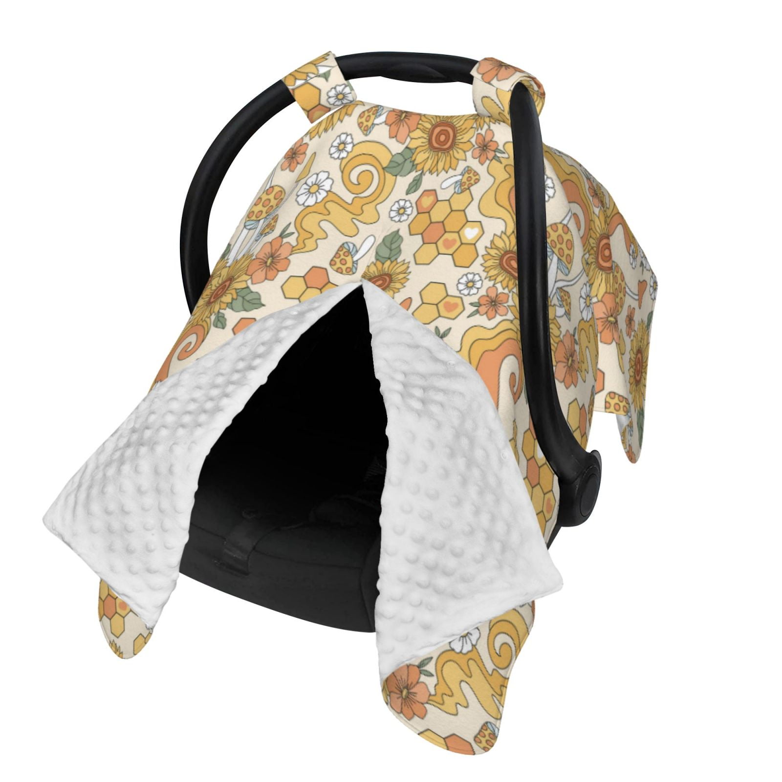 Naloa Retro 70s 60s Flower Baby Car Seat Cover, Breathable Baby Carrier Cover, Multiuse Baby Carrier Cover & Nursing Breastfeeding Cover