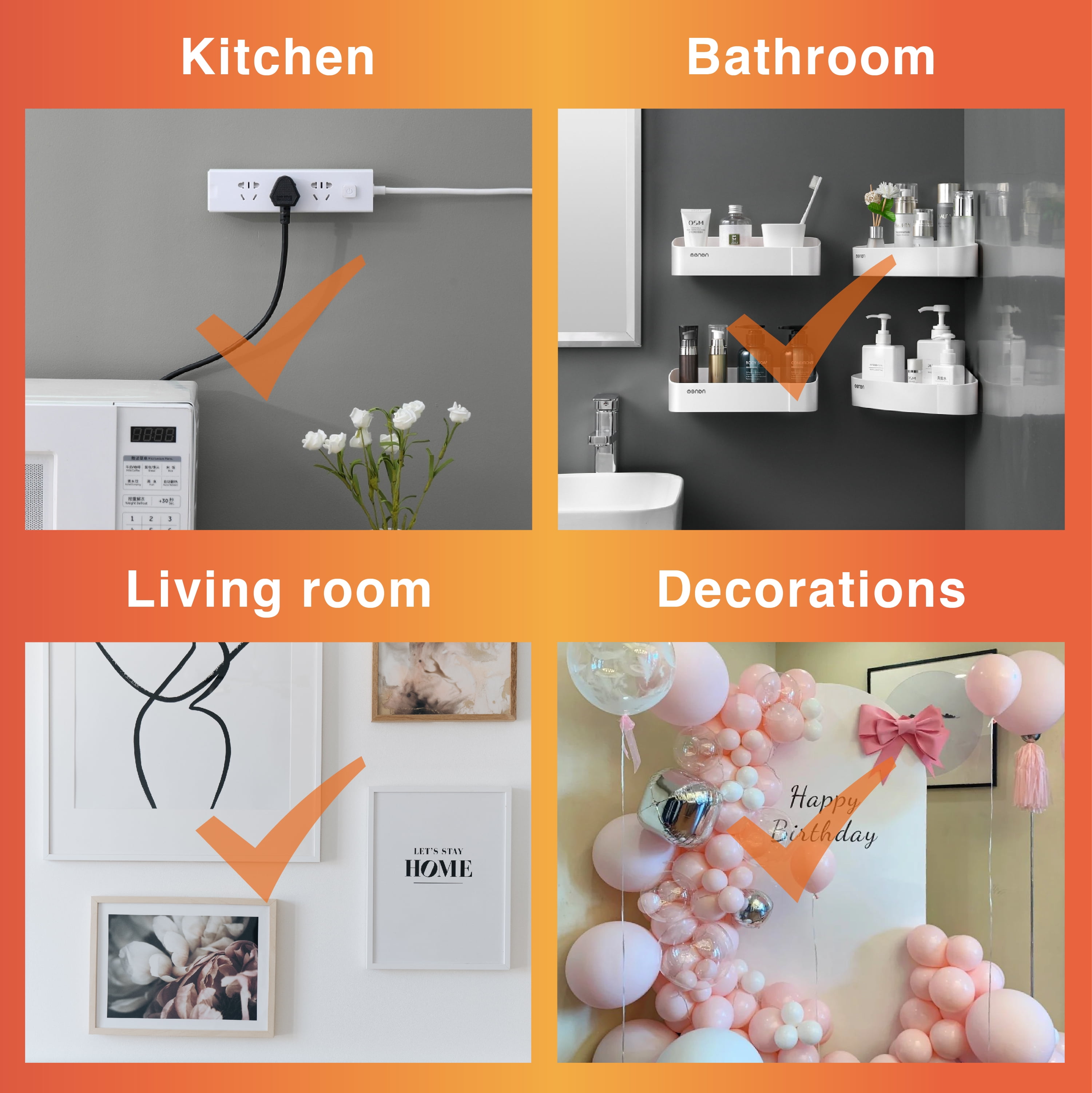 60-Pairs (120 Strips), Large, JELLYSUB Removable Picture Hanging Strips, Heavy Duty, Damage Free
