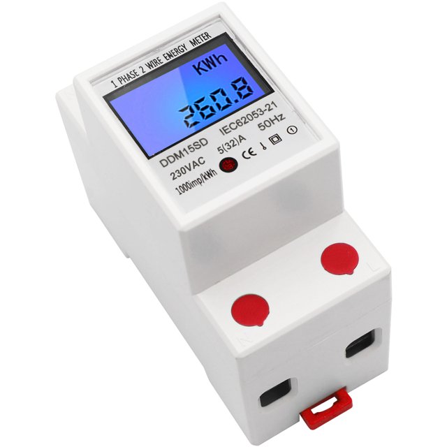 Medidor de energía de riel Din 5-32A DDM15SD Medidor de energía monofásico liviano portátil Estable Mini LCD Retroiluminación Pantalla digital KWH 230V Medidor de energía digital para corriente de vol