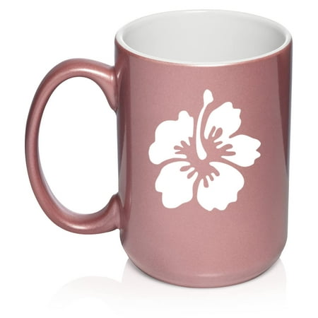 

Hibiscus Flower Ceramic Coffee Mug Tea Cup Gift for Her Wife Sister Best Friend Girlfriend Coworker Birthday Cute Graduation Housewarming Family Flower Lover Wedding (15oz Rose Gold)
