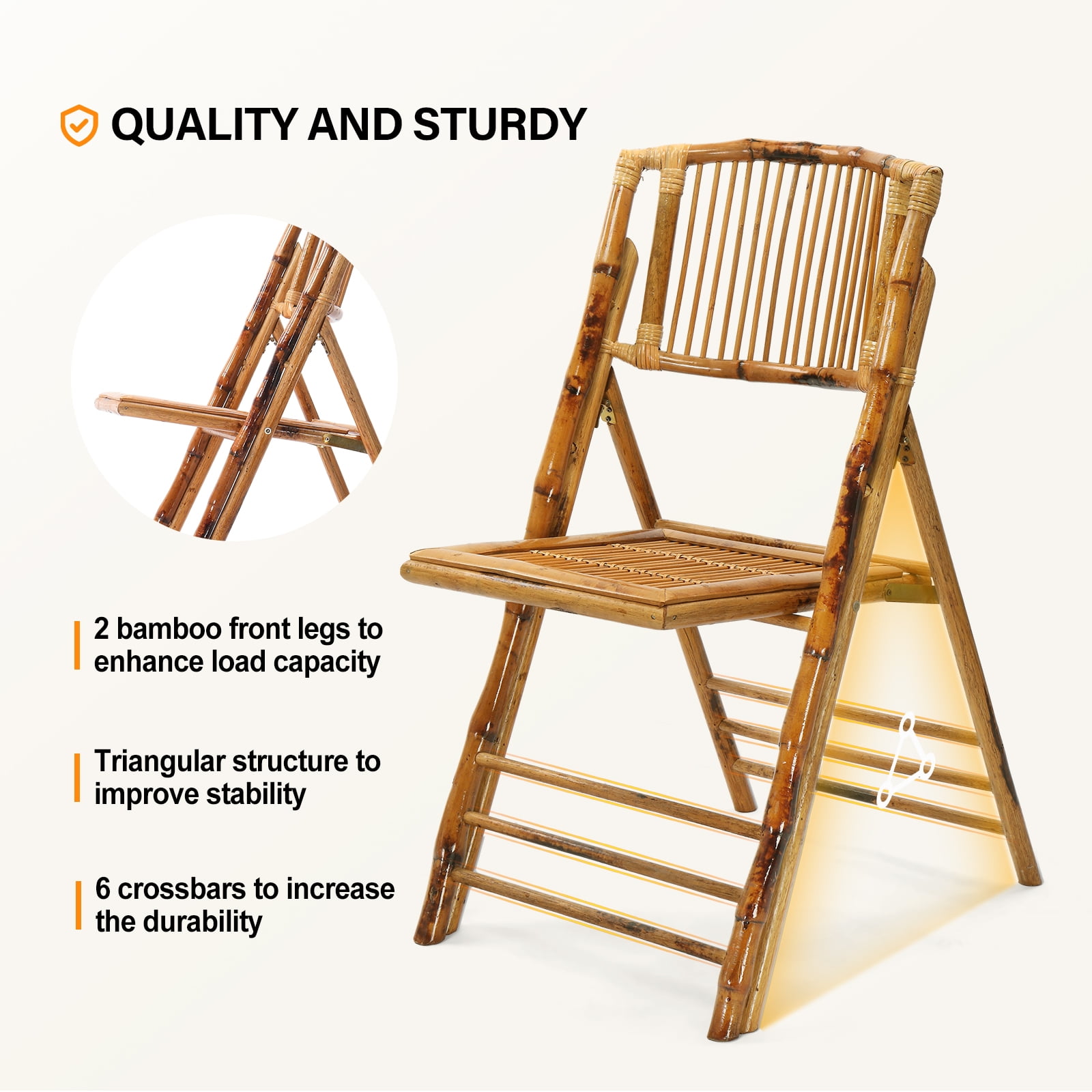 Ktaxon 1Pcs Bamboo Folding Chair,  Comfortable Seat for Indoor Outdoor Patio Porch Wedding  Party Event, Brown