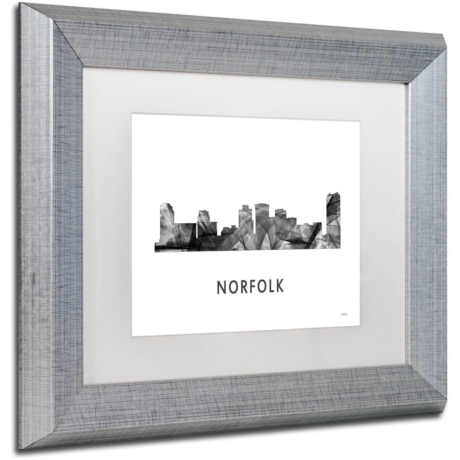 Trademark Fine Art 'Norfolk Virginia Skyline WB-BW' Canvas Art by Marlene Watson, White Matte, Silver Frame