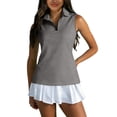 thumbnail image 2 of Womens Golf Polo Shirts Casual Solid Color Sleeveless Zipper Tank Tops Lightweight Quick Dry Athletic Tennis Shirt,Gray,XL, 2 of 8