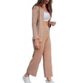 thumbnail image 4 of TRKIYQC Conjunto de 2 piezas de punto a juego para mujer, camisa abotonada de manga larga con solapa de color sólido + conjunto de pantalones largos para mujer TRKIYQC moda, 4 of 9