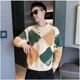 thumbnail image 3 of Suéteres de punto para hombres, jerseys de cuello redondo, ropa para hombre, cuadros rombos, cuello redondo, negro, overfit, cuello en X, réplica de alta calidad, 3 of 5