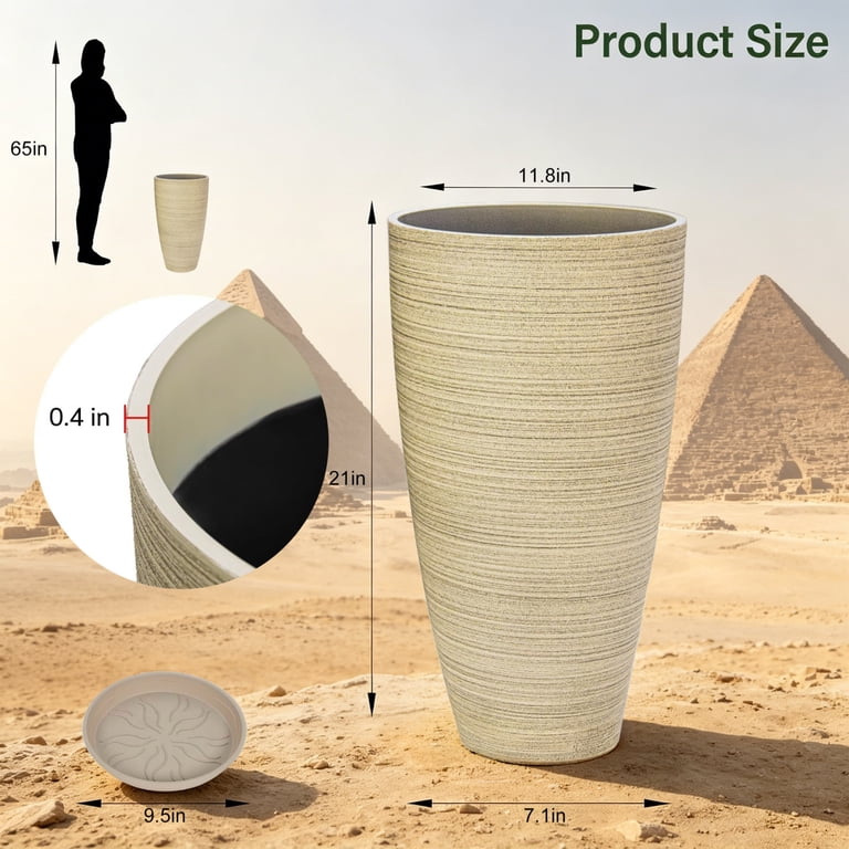 QCQHDU Large Plastic Planter, 21-Inch Oat, 2-Pack photo 4
