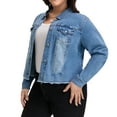 thumbnail image 2 of Agnes Orinda Women's Plus Size Jean Jackets Long Sleeves Washed Casual Denim Coats with Pockets 3X Light Blue, 2 of 6
