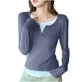 thumbnail image 3 of Zpanxa Women's Fake Two Piece Long Sleeve T-Shirt Layered Look Stretchy Basic Tee Casual Streetwear Outfit, 3 of 8