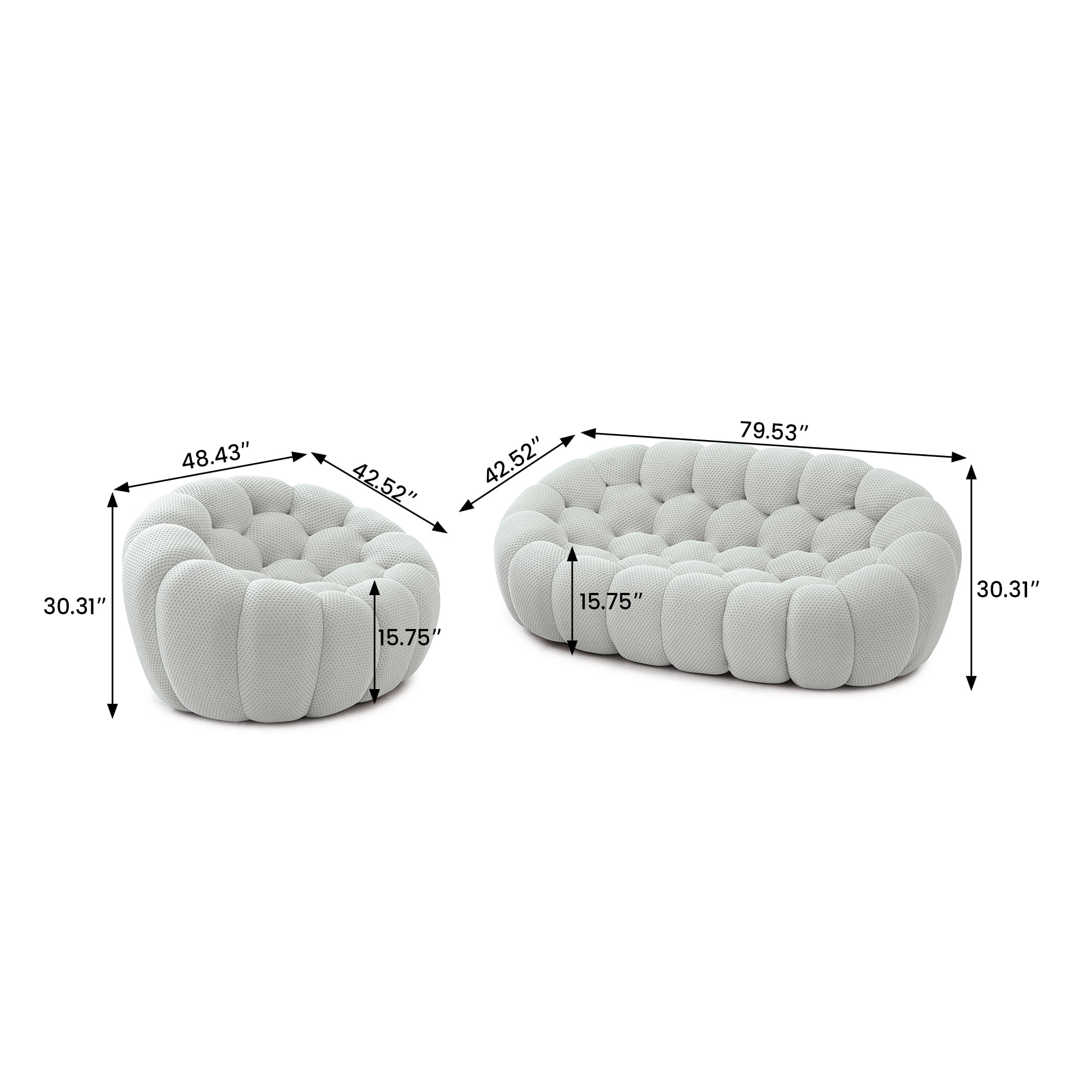bokifol Modern Sofa Loveseat for Living Room,Couches Loveseat with Single Seat for Bedroom,Office,Apartment,Dorm,Studio(Light Grey)