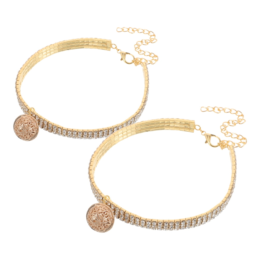 RENACLIPY 2Pcs Golden Rhinestone Cat Dog Collar with Bell Adjustable Comfortable Elastic Neckwear